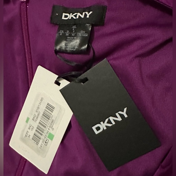 NWT DKNY Flutter Sleeve Floral Burnout Faux Wrap A-line High/Low Dress in Plum - Picture 9 of 10